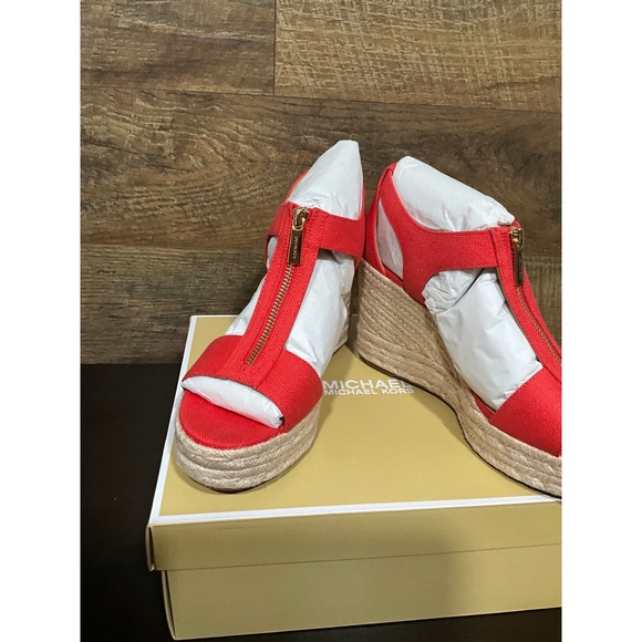 Michael Kors Red Espadrille Platform Wedge Zip Up Women' s Sandals size‎ 8.5m - Picture 3 of 3